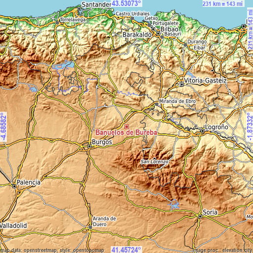 Topographic map of Bañuelos de Bureba