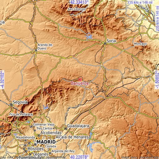 Topographic map of Bañuelos