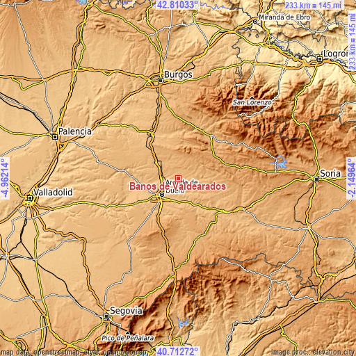 Topographic map of Baños de Valdearados