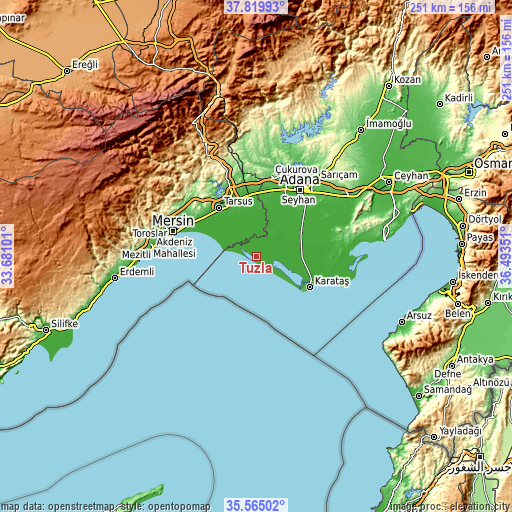 Topographic map of Tuzla