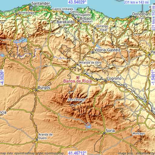 Topographic map of Baños de Rioja