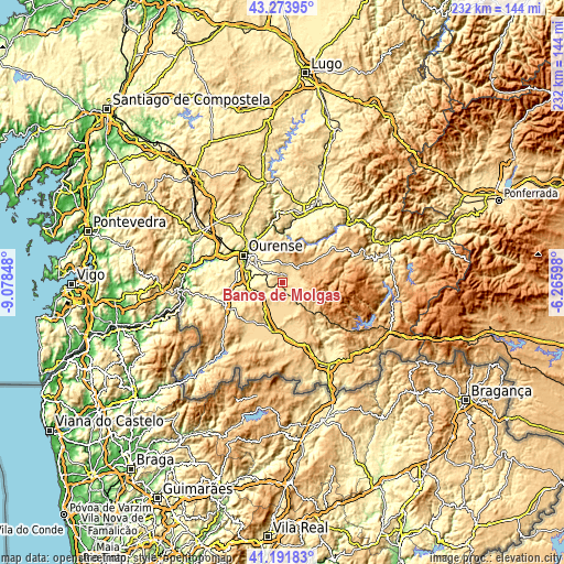 Topographic map of Baños de Molgas