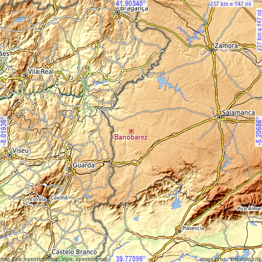 Topographic map of Bañobárez