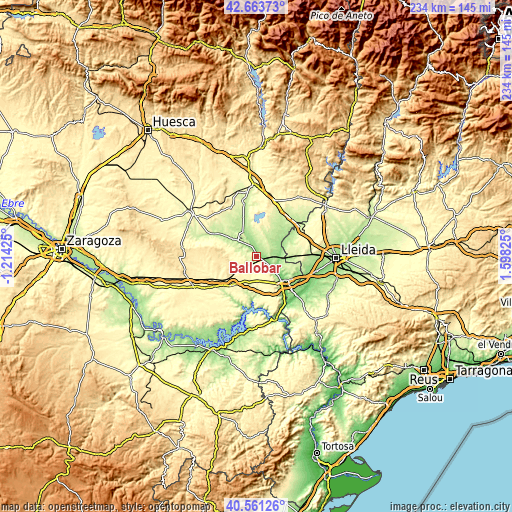 Topographic map of Ballobar