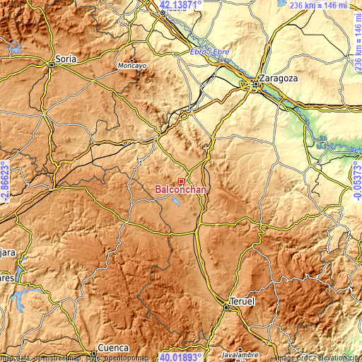 Topographic map of Balconchán