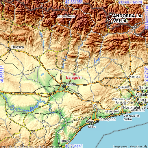 Topographic map of Balaguer