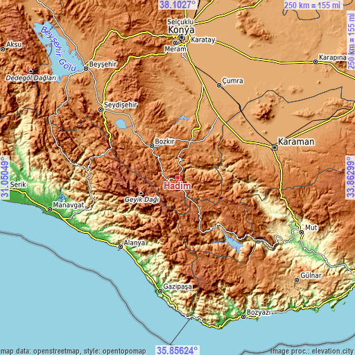 Topographic map of Hadim