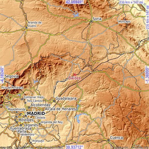 Topographic map of Baides