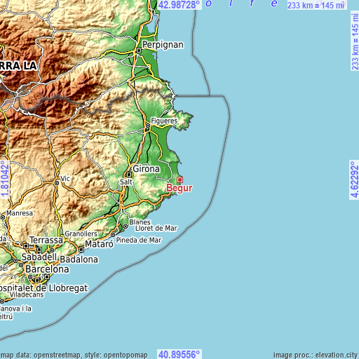 Topographic map of Begur