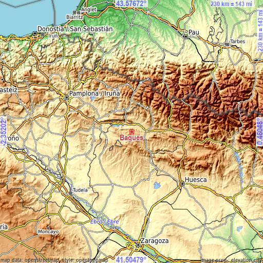 Topographic map of Bagüés