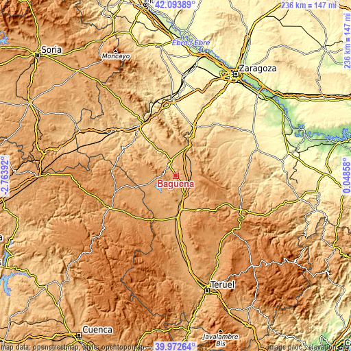 Topographic map of Báguena