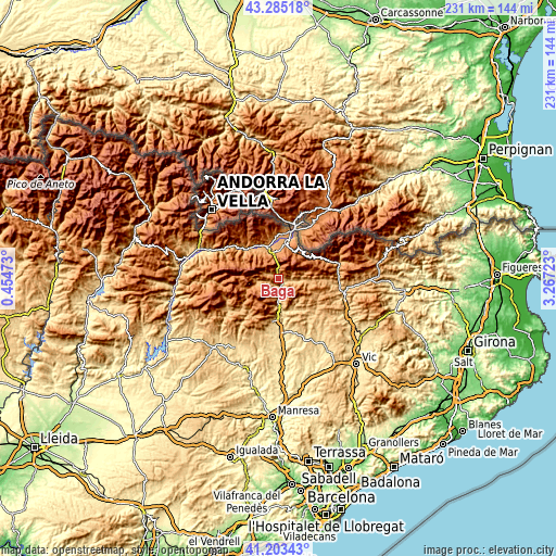 Topographic map of Bagà