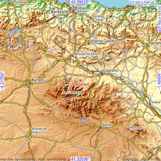 Topographic map of Badarán