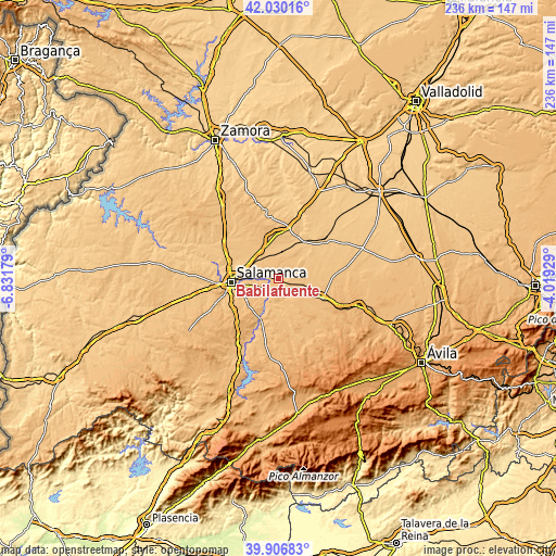 Topographic map of Babilafuente