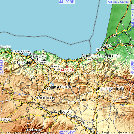 Topographic map of Azpeitia