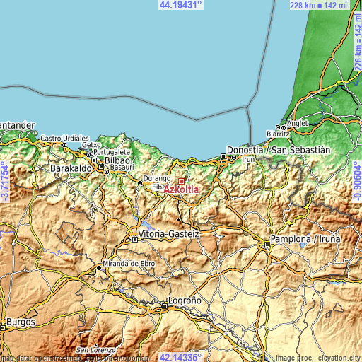 Topographic map of Azkoitia