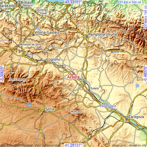 Topographic map of Azagra