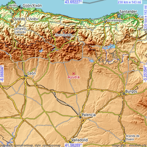 Topographic map of Ayuela