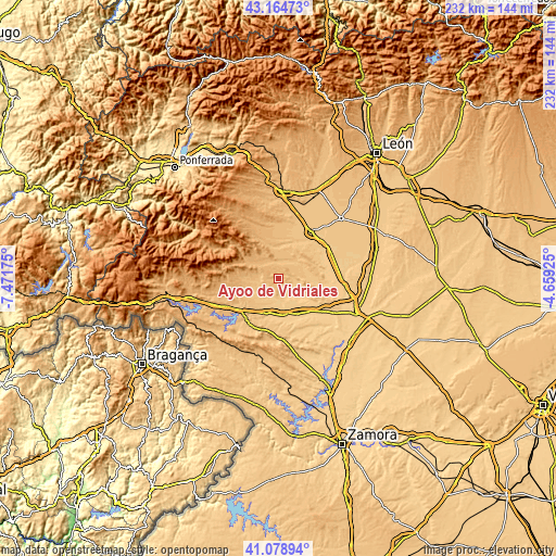 Topographic map of Ayoó de Vidriales