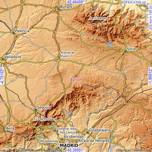 Topographic map of Ayllón