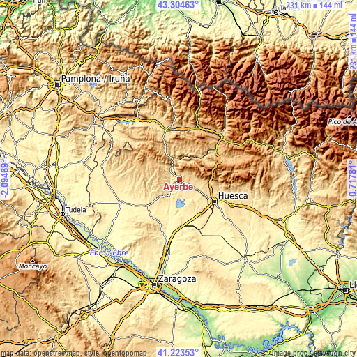 Topographic map of Ayerbe