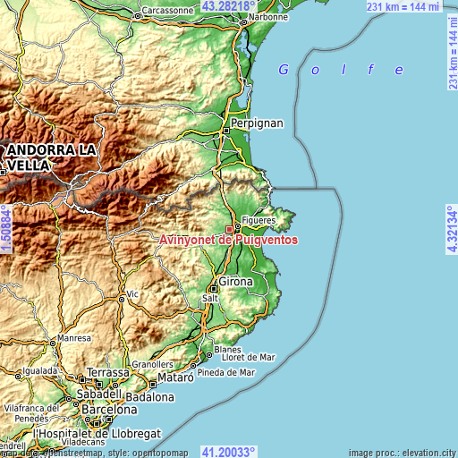 Topographic map of Avinyonet de Puigventós