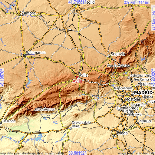 Topographic map of Ávila