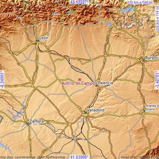 Topographic map of Autillo de Campos