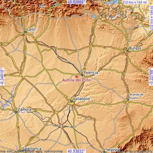 Topographic map of Autilla del Pino