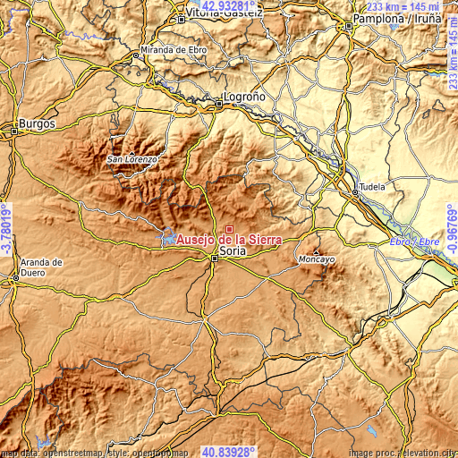 Topographic map of Ausejo de la Sierra