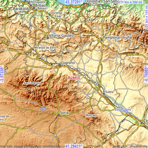 Topographic map of Ausejo