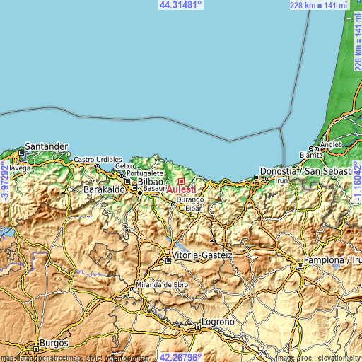 Topographic map of Aulesti