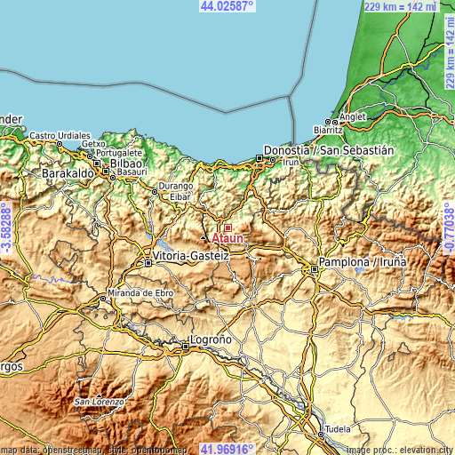 Topographic map of Ataun