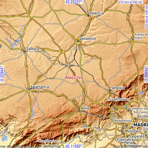 Topographic map of Ataquines