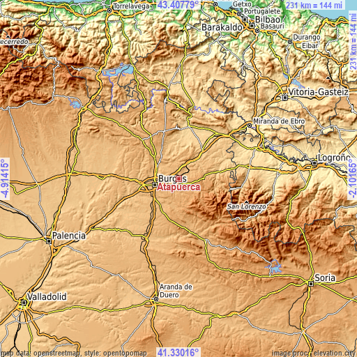 Topographic map of Atapuerca