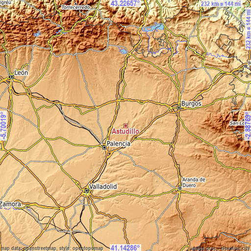 Topographic map of Astudillo