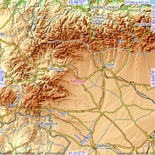 Topographic map of Astorga