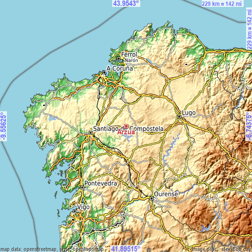 Topographic map of Arzúa