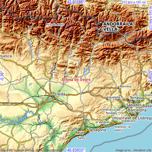 Topographic map of Artesa de Segre