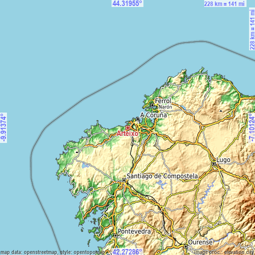 Topographic map of Arteixo