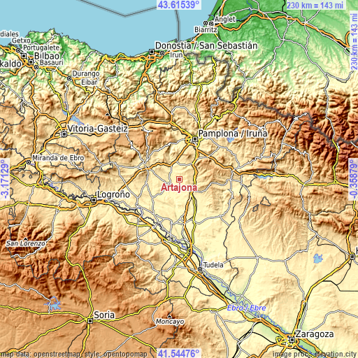 Topographic map of Artajona