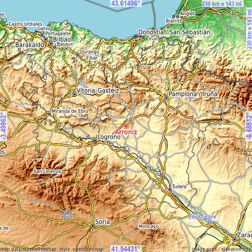 Topographic map of Arróniz