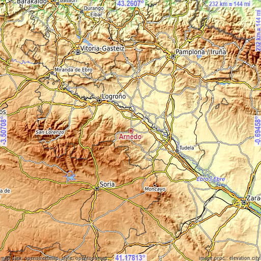 Topographic map of Arnedo