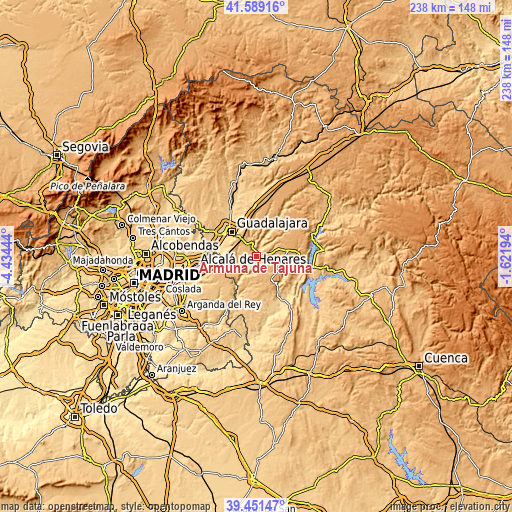 Topographic map of Armuña de Tajuña