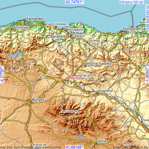 Topographic map of Armiñón