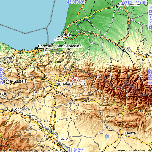 Topographic map of Aribe