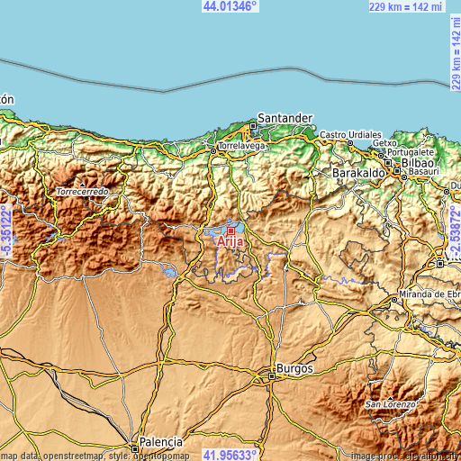 Topographic map of Arija