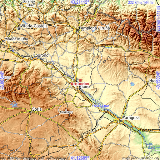 Topographic map of Arguedas