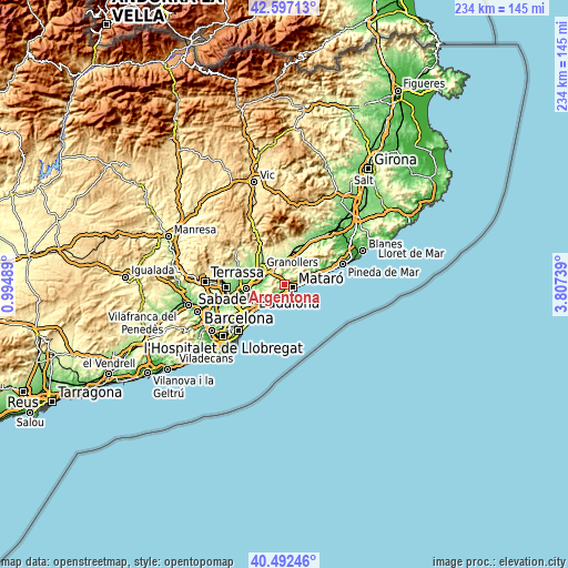 Topographic map of Argentona