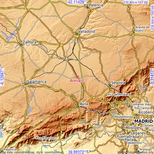 Topographic map of Arévalo